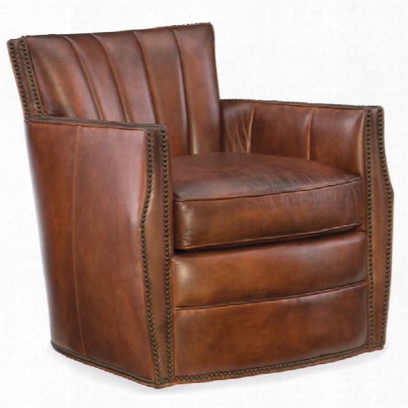 Hooker Furniture Carson Leather Swivel Club Chair In Nutmeg Brown