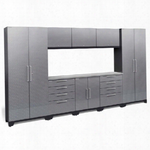 Newage Performance 2.0 9 Piece Diamond Plate Cabinet Set In Silver