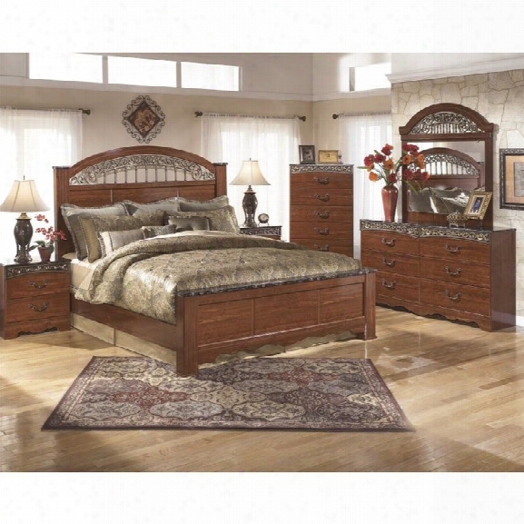 Ashley Fairbrooks Estates 6 Piece King Panel Bedroom Set In Brown