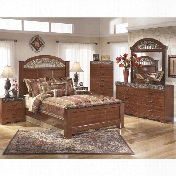 Ashley Fairbrooks Estates 6 Piece Queen Panel Bedroom Set In Brown