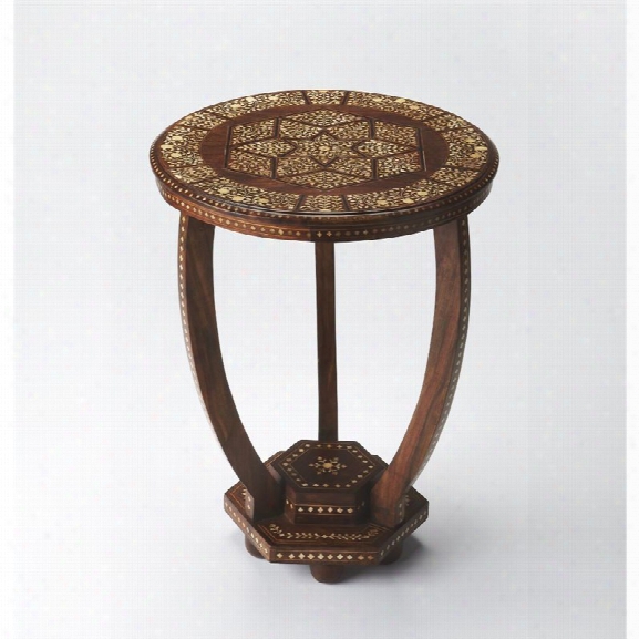 Butler Specialty Bone Inlay Round End Table In Wood And Bone Inlay