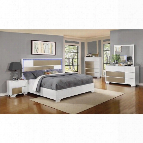 Coaster Havering 5 Piece King Panel Bedroom Set In Blanco And Sterling