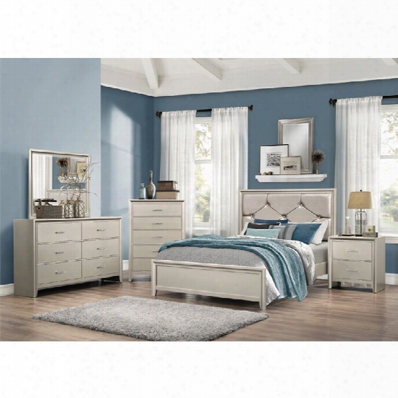 Coaster Lana 4 Piece Upholstered King Bedroom Set In Silver