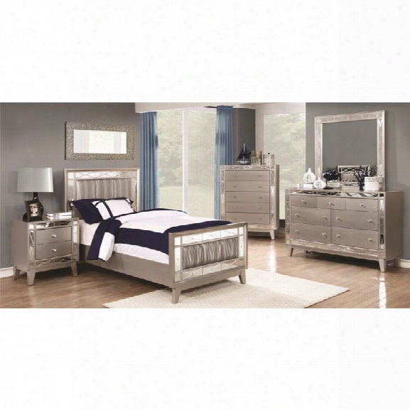 Coaster Leighton 5 Piece Twin Mirrored Panel Bedroom Set In Mercury