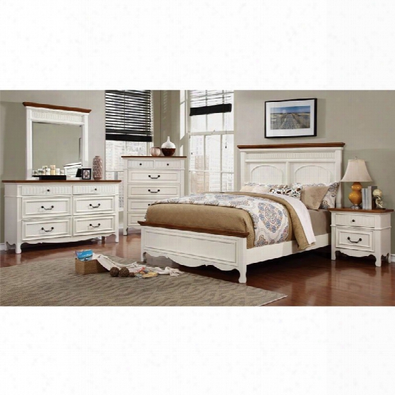 Furniture Of America Darla 4 Piece King Bedroom Set In White And Oak