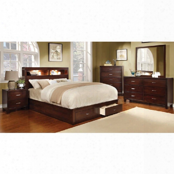 Furniture Of America Louis 4 Piece King Bedroom Set In Brown Cherry