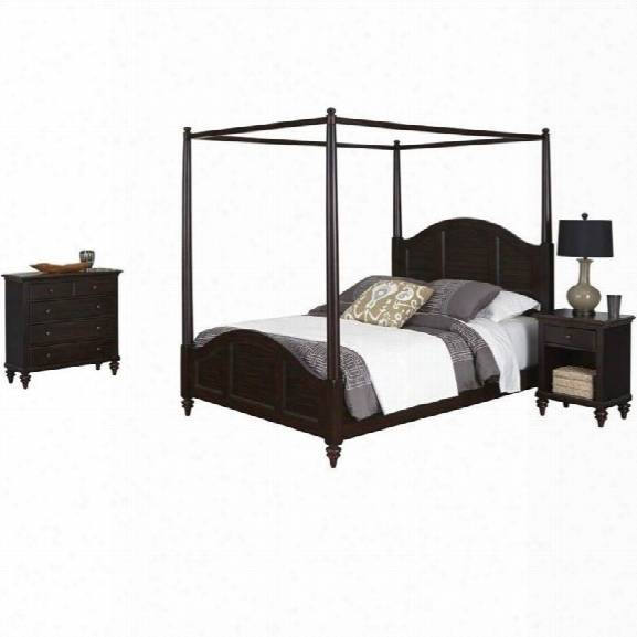 Home Styles Bermuda Canopy Bed Night Stand And Chest Espresso Finish-queen