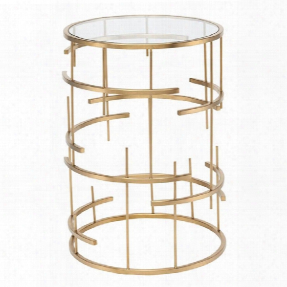Maklaine Round Glass Top End Table In Gold