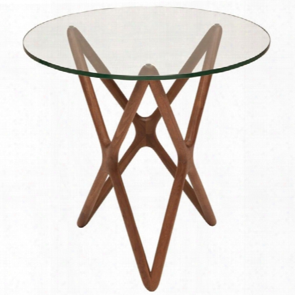 Maklaine Round Glass Top End Table In Walnut