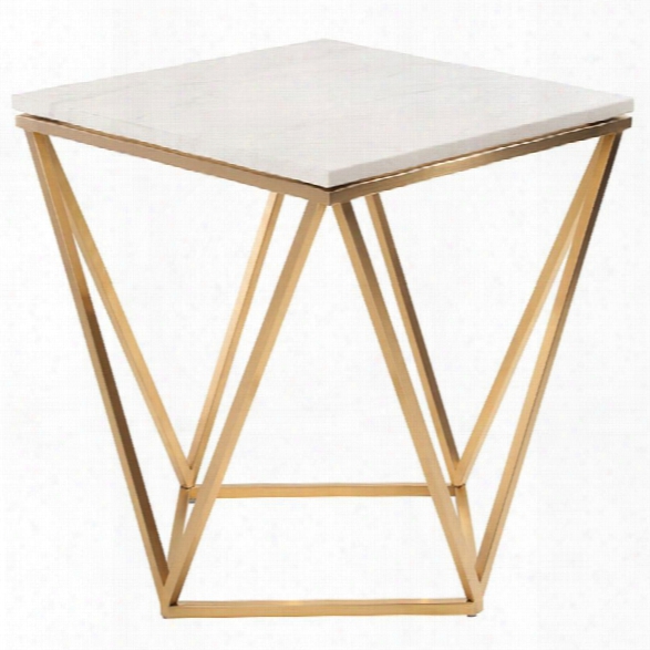Maklaine Square Marble Top End Table In Gold And White