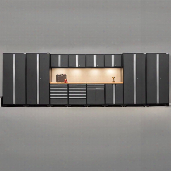 Newage Pro Series 14 Piece Garage Bamboo Worktop Cabinet Set In Gray