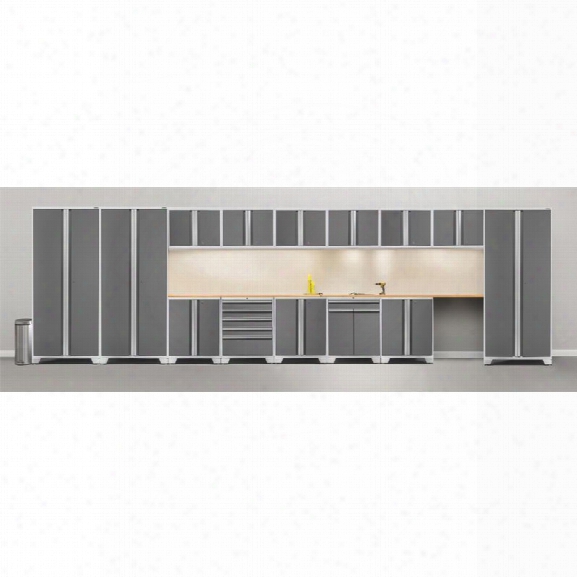 Newage Pro Series 16 Piece Garage Bamboo Worktop Cabinet Set In White