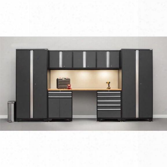 Newage Pro Series 8 Piece Garage Bamboo Worktop Cabinet Set In Gray