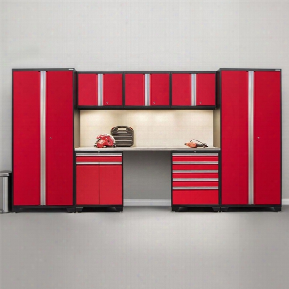 Newage Pro Series 8 Piece Garage Cabinet Set In Red