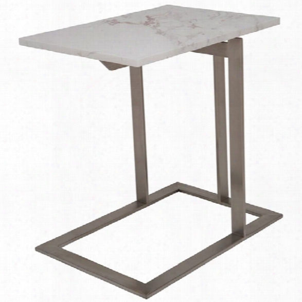 Nuevo Dell Marble Top End Table In White And Silver
