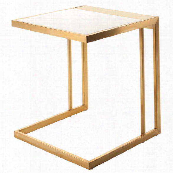 Nuevo Ethan Square Marble Top End Table In Gold And White