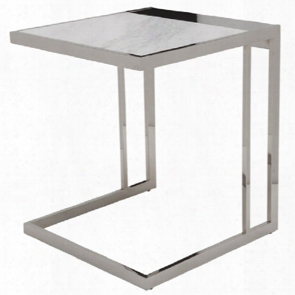 Nuevo Ethan Square Marble Top End Table In Silver And White