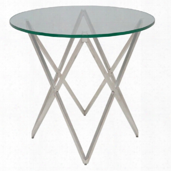 Nuevo Lattice Round Glass Top End Table In Silver