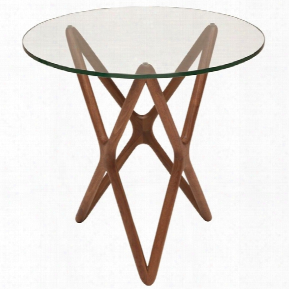 Nuevo Star Round Glass Top End Table In Walnut