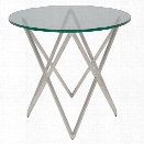 Nuevo Lattice Round Glass Top End Table in Silver