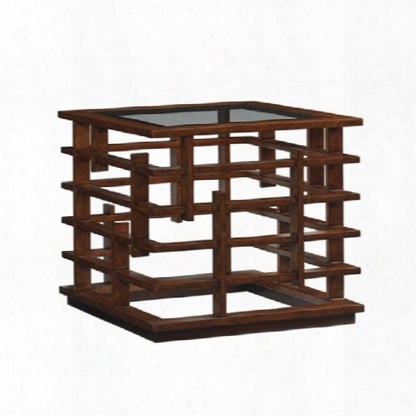 Tommy Bahama Island Fusion Nobu Square Glass End Table In Brown