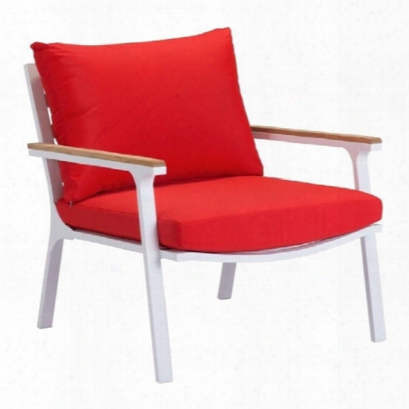 Zuo Maya Beach Outdoor Arm Chair In Red And White (set Of 2)