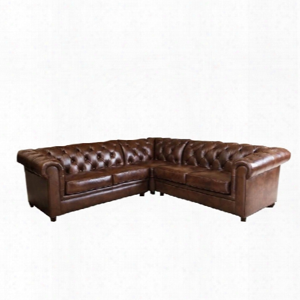 Abbyson Living Hamilton 3 Piece Leather Sectional In Chestnut Brown