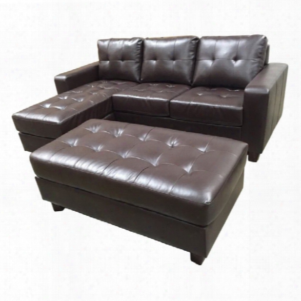 Abbyson Living Lucia Leather 3 Piece Reversible Sectional With Ottoman