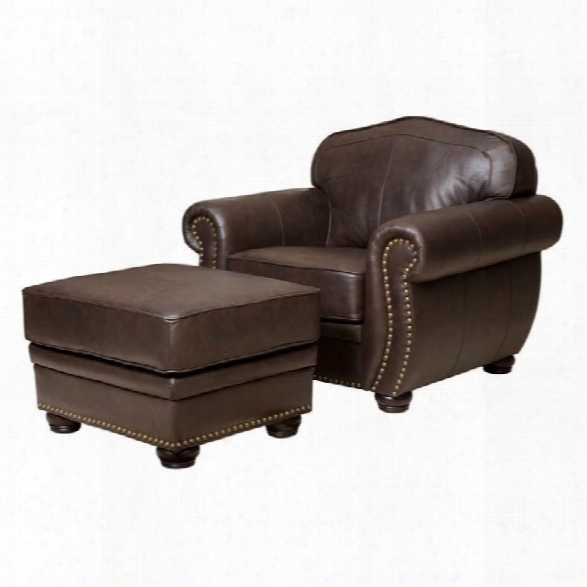 Abbyson Living Pearla Leather Club Arm Chair With Ottoman In Brown