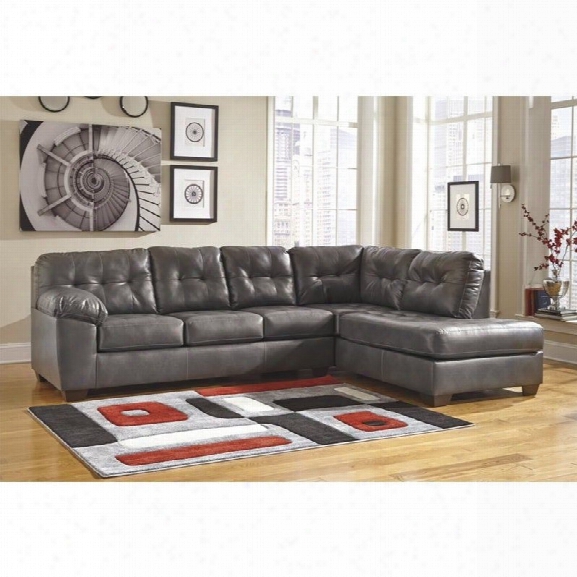 Ashley Alliston Leather 2 Piece Right Facing Sectional In Gray