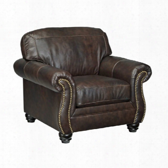 Ashley Bristan Leather Chair In Walnut