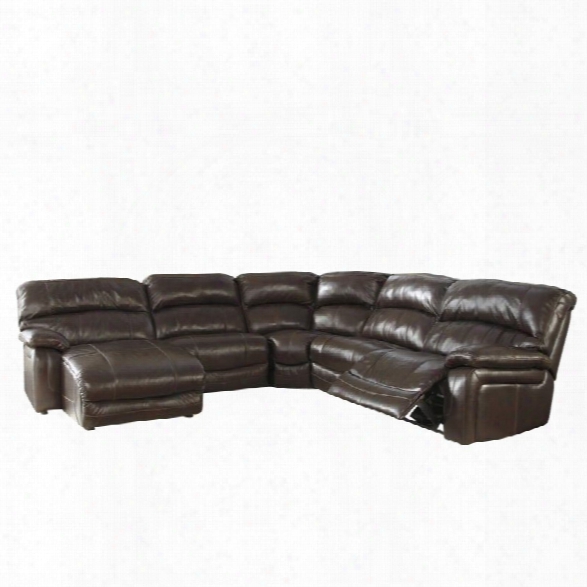 Ashley Furniture Damacio 5 Piece Leather Reclining Sectional In Brown