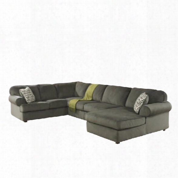 Ashley Jessa Place 3 Piece Microfiber Right Chaise Sectional In Pewter