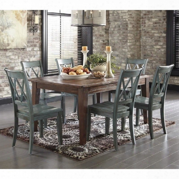 Ashley Mestler 7 Piece Dining Set In Bisque And Antique Blue