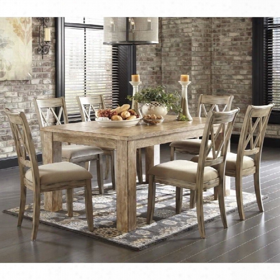 Ashley Mestler 7 Piece Dining Set In Bisque And Antique White