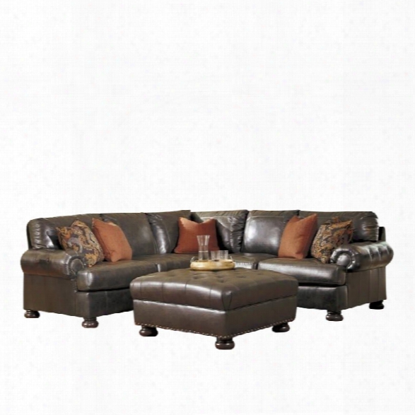 Ashley Nesbit 3 Piece Leather Sectional With Ottoman In Antique