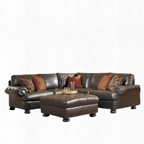 Ashley Nesbit 3 Piece Left Leather Sectional With Ottoman In Antique
