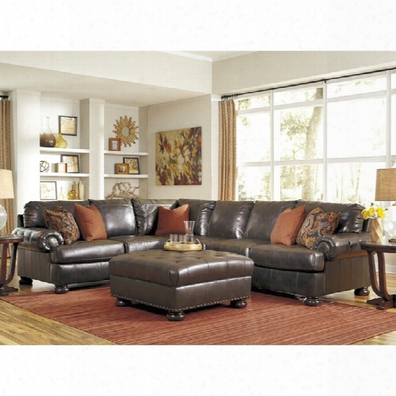 Ashley Nesbit 4 Piece Left Leather Sectional With Ottoman In Antique