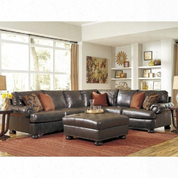 Ashley Nesbit 4 Piece Right Leather Sectional With Ottoman In Antique