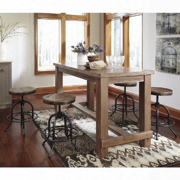 Ashley Pinnadel 5 Piece Counter Height Dining Set In Light Brown