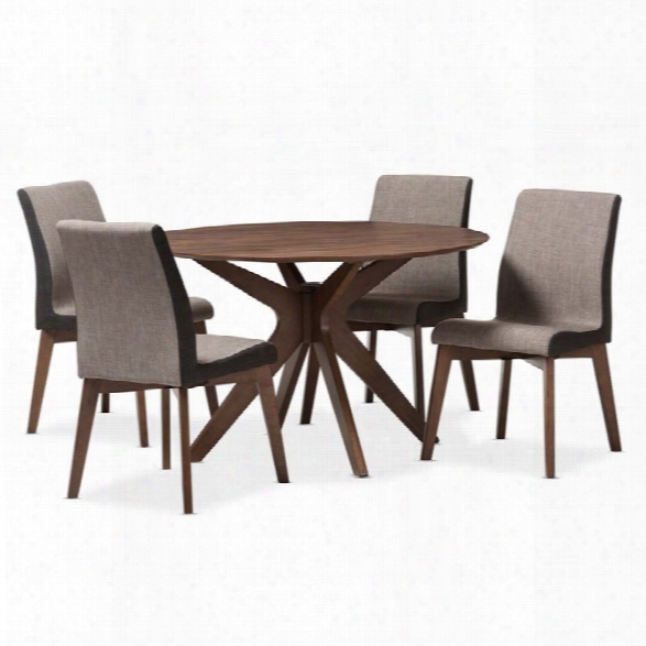 Baxton Studio Kimberly 5 Piece Round Dining Set In Gravel And Walnut