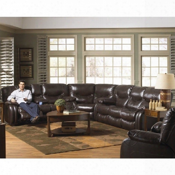 Catnapper Arlington Leather Power Reclining Sectional In Mahogany