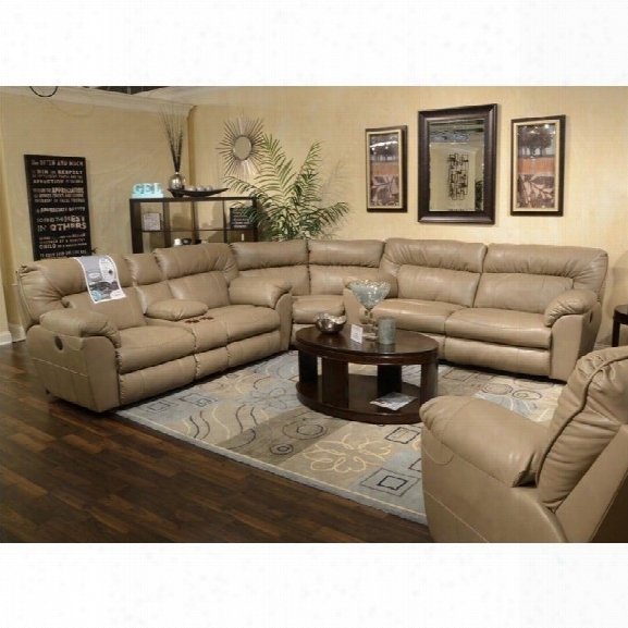 Catnapper Nolan Leather Power Reclining Sectional In Putty