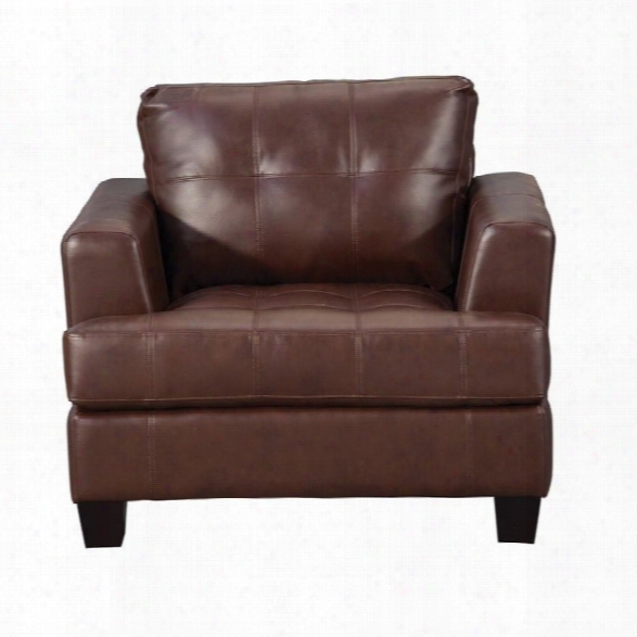Coaster Samuel Leather Attached Abode Cushion Chair In Dark Brown