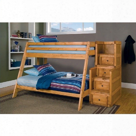 Coaster Wrangle Hill Twin Over Full Bunk Bed With Stairs In Amber Wash