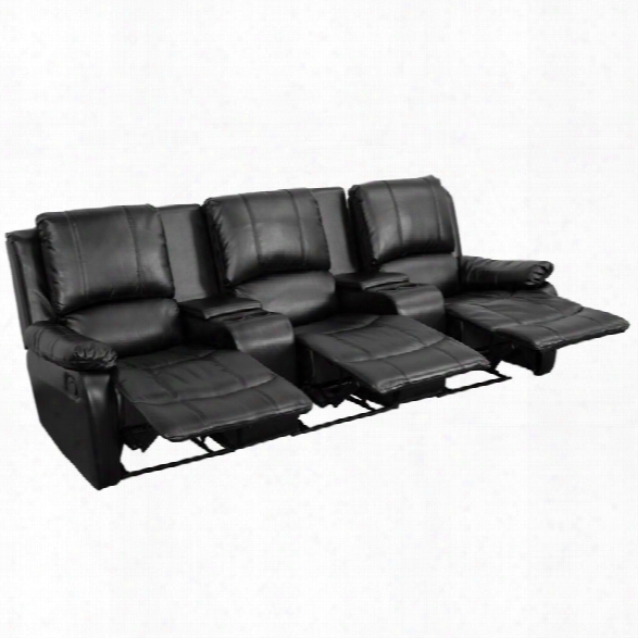 Flash Furniture 3 Seat Leather Reclining Home Theater Seating In Black