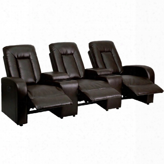 Flash Furniture 3 Seat Leather Reclining Home Theater Seating In Brown