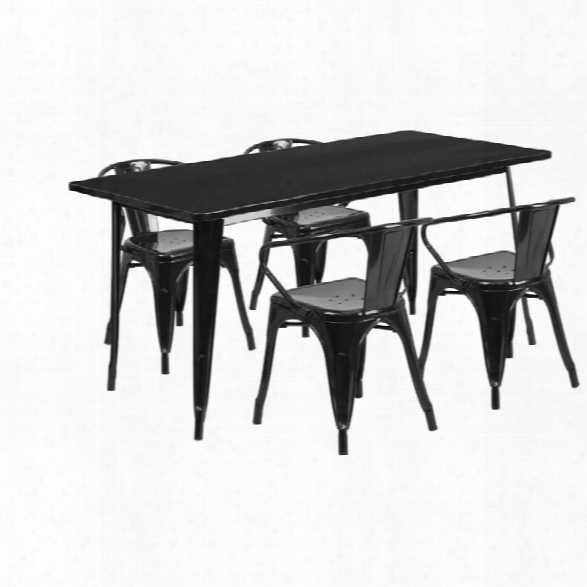 Flash Furniture 5 Piece Metal Dining Set In Black