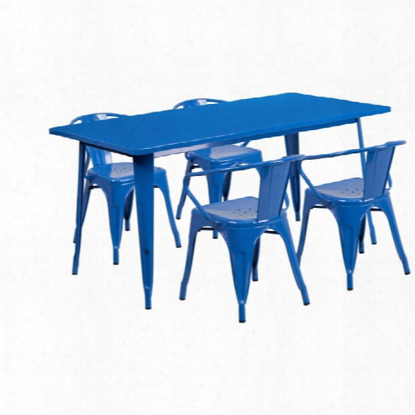 Flash Furniture 5 Piece Metal Dinings Et In Blue