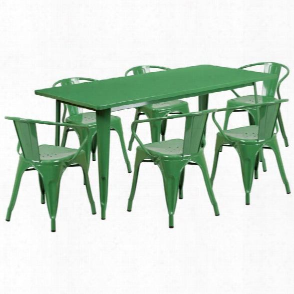 Flash Furniture 7 Piece Metal Dining Set In Green